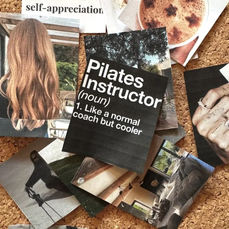 Collage di foto e ritagli dietro le quinte di Milky Way Pilates